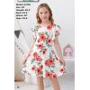 imageGORLYA Girls Flutter Sleeve Stretchy ALine Swing Flared Skater Party Dress with Pockets for 412 Years KidsRed Flower