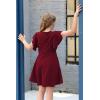 imageGORLYA Girls Flutter Sleeve Stretchy ALine Swing Flared Skater Party Dress with Pockets for 412 Years KidsWine Red