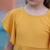 imageGORLYA Girls Flutter Sleeve Stretchy ALine Swing Flared Skater Party Dress with Pockets for 412 Years KidsYellow