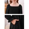 imageGORLYA Girls Long Puff Sleeve Square Neck Boho Frilly Smocked Shirred Flared Midi Dress 414TBlack