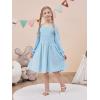 imageGORLYA Girls Long Puff Sleeve Square Neck Boho Frilly Smocked Shirred Flared Midi Dress 414TBlue