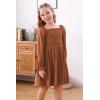 imageGORLYA Girls Long Puff Sleeve Square Neck Boho Frilly Smocked Shirred Flared Midi Dress 414TBrown