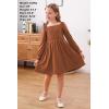 imageGORLYA Girls Long Puff Sleeve Square Neck Boho Frilly Smocked Shirred Flared Midi Dress 414TBrown