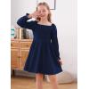 imageGORLYA Girls Long Puff Sleeve Square Neck Boho Frilly Smocked Shirred Flared Midi Dress 414TNavy