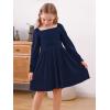 imageGORLYA Girls Long Puff Sleeve Square Neck Boho Frilly Smocked Shirred Flared Midi Dress 414TNavy