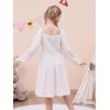 imageGORLYA Girls Long Puff Sleeve Square Neck Boho Frilly Smocked Shirred Flared Midi Dress 414TWhite
