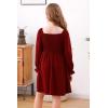 imageGORLYA Girls Long Puff Sleeve Square Neck Boho Frilly Smocked Shirred Flared Midi Dress 414TWine Red