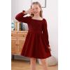 imageGORLYA Girls Long Puff Sleeve Square Neck Boho Frilly Smocked Shirred Flared Midi Dress 414TWine Red