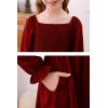 imageGORLYA Girls Long Puff Sleeve Square Neck Boho Frilly Smocked Shirred Flared Midi Dress 414TWine Red