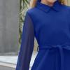 imageGORLYA Girls Mesh Long Sleeve Peter Pan Collar Casual Vintage Aline Party Belted Dress with Pockets for 414TBlue
