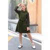 imageGORLYA Girls Mesh Long Sleeve Peter Pan Collar Casual Vintage Aline Party Belted Dress with Pockets for 414TGreen