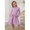 imageGORLYA Girls Mesh Long Sleeve Peter Pan Collar Casual Vintage Aline Party Belted Dress with Pockets for 414TMauve