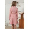imageGORLYA Girls Mesh Long Sleeve Peter Pan Collar Casual Vintage Aline Party Belted Dress with Pockets for 414TPink