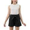 imageGORLYA Girls 2 Piece Clothing Outfits Summer Casual Rib Knit Tank Tops and Paperbag Waist Belted Linen Short Sets 614YBlackwhite