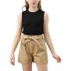 imageGORLYA Girls 2 Piece Clothing Outfits Summer Casual Rib Knit Tank Tops and Paperbag Waist Belted Linen Short Sets 614YKhakiblack