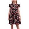 imageGORLYA Girls Floral Print Ruffle Sleeve Tiered Loose Fit Pleated Swing Midi Dress 414TBlack Print