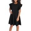 imageGORLYA Girls Flutter Sleeve Stretchy ALine Swing Flared Skater Party Dress with Pockets for 412 Years KidsBlack