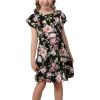 imageGORLYA Girls Flutter Sleeve Stretchy ALine Swing Flared Skater Party Dress with Pockets for 412 Years KidsBlack Print