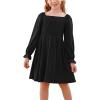 imageGORLYA Girls Long Puff Sleeve Square Neck Boho Frilly Smocked Shirred Flared Midi Dress 414TBlack