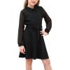 imageGORLYA Girls Mesh Long Sleeve Peter Pan Collar Casual Vintage Aline Party Belted Dress with Pockets for 414TBlack Color