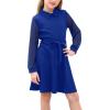 imageGORLYA Girls Mesh Long Sleeve Peter Pan Collar Casual Vintage Aline Party Belted Dress with Pockets for 414TBlue