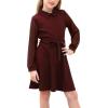 imageGORLYA Girls Mesh Long Sleeve Peter Pan Collar Casual Vintage Aline Party Belted Dress with Pockets for 414TWine Red Color