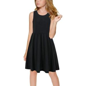 imageGORLYA Cute Girls Summer Casual Party Aline Midi Tank Dress with Pockets for 414T KidsBlack