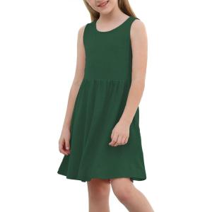 imageGORLYA Cute Girls Summer Casual Party Aline Midi Tank Dress with Pockets for 414T KidsGreen