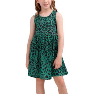 imageGORLYA Cute Girls Summer Casual Party Aline Midi Tank Dress with Pockets for 414T KidsGreen Leopard