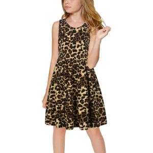 imageGORLYA Cute Girls Summer Casual Party Aline Midi Tank Dress with Pockets for 414T KidsLeopard