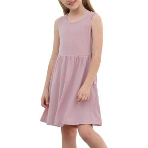 imageGORLYA Cute Girls Summer Casual Party Aline Midi Tank Dress with Pockets for 414T KidsPink