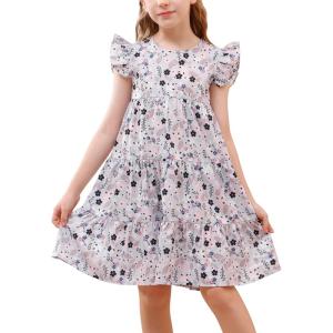 imageGORLYA Girls Floral Print Ruffle Sleeve Tiered Loose Fit Pleated Swing Midi Dress 414TMauve Print