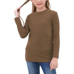 imageGORLYA Girls Long Sleeve Soft Knit Mock Turtleneck Slim Fit Pullover Sweater Top for 414T KidsBrown