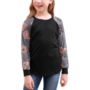 imageGORLYA Girls Long Sleeve Tops Raglan Patchwork Tunic Casual Loose TShirt for 414TGray Print