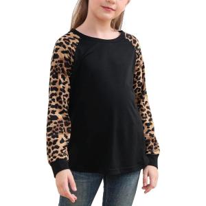 imageGORLYA Girls Long Sleeve Tops Raglan Patchwork Tunic Casual Loose TShirt for 414TLeopard