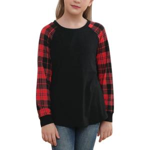 imageGORLYA Girls Long Sleeve Tops Raglan Patchwork Tunic Casual Loose TShirt for 414TRed Plaid