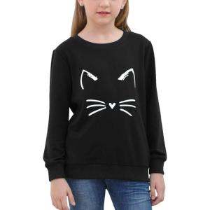 imageGORLYA Girls Pullover Tops Cute Cartoon Graphic Print Sweatshirt Clothes for 414 Years KidsBlack
