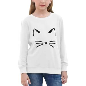 imageGORLYA Girls Pullover Tops Cute Cartoon Graphic Print Sweatshirt Clothes for 414 Years KidsWhite