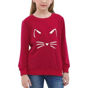 imageGORLYA Girls Pullover Tops Cute Cartoon Graphic Print Sweatshirt Clothes for 414 Years KidsWine Red