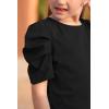 imageGORLYA Girls Puff Sleeve Casual Solid TShirt Pullover Keyhole Back Blouse Tops for 414T KidsBlack Color