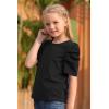 imageGORLYA Girls Puff Sleeve Casual Solid TShirt Pullover Keyhole Back Blouse Tops for 414T KidsBlack Color