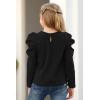 imageGORLYA Girls Puff Sleeve Casual Solid TShirt Pullover Keyhole Back Blouse Tops for 414T KidsBlacklong Sleeve