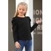 imageGORLYA Girls Puff Sleeve Casual Solid TShirt Pullover Keyhole Back Blouse Tops for 414T KidsBlacklong Sleeve
