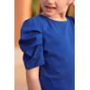 imageGORLYA Girls Puff Sleeve Casual Solid TShirt Pullover Keyhole Back Blouse Tops for 414T KidsBlue Color