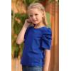 imageGORLYA Girls Puff Sleeve Casual Solid TShirt Pullover Keyhole Back Blouse Tops for 414T KidsBlue Color