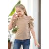 imageGORLYA Girls Puff Sleeve Casual Solid TShirt Pullover Keyhole Back Blouse Tops for 414T KidsKhaki