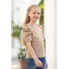 imageGORLYA Girls Puff Sleeve Casual Solid TShirt Pullover Keyhole Back Blouse Tops for 414T KidsKhaki