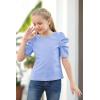 imageGORLYA Girls Puff Sleeve Casual Solid TShirt Pullover Keyhole Back Blouse Tops for 414T KidsLight Blue