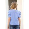 imageGORLYA Girls Puff Sleeve Casual Solid TShirt Pullover Keyhole Back Blouse Tops for 414T KidsLight Blue