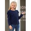 imageGORLYA Girls Puff Sleeve Casual Solid TShirt Pullover Keyhole Back Blouse Tops for 414T KidsNavylong Sleeve